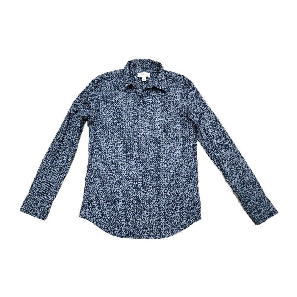 Calvin Klein Men's Button Down Medium Cotton Blend Camo Black Blue
